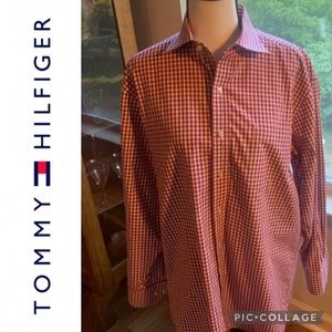 Tommy Hilfiger Mens  red and white button up shirt, EUC